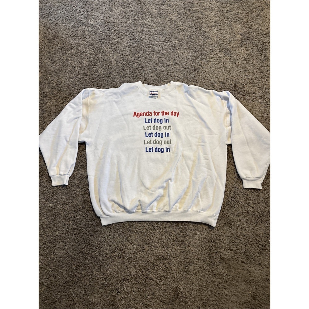 VTG 90s Agenda For The Day Funny Dog Sweatshirt Size 2XL XXL Hanes